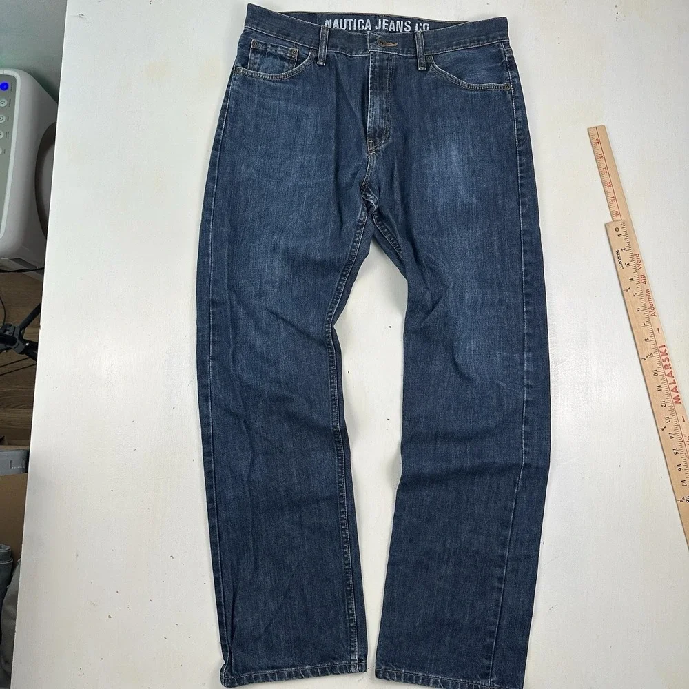 Y2K Nautica Relaxed Fit Jeans Men 34x34 Loose‎ Blue Dark Wash Skater 100% Cotton